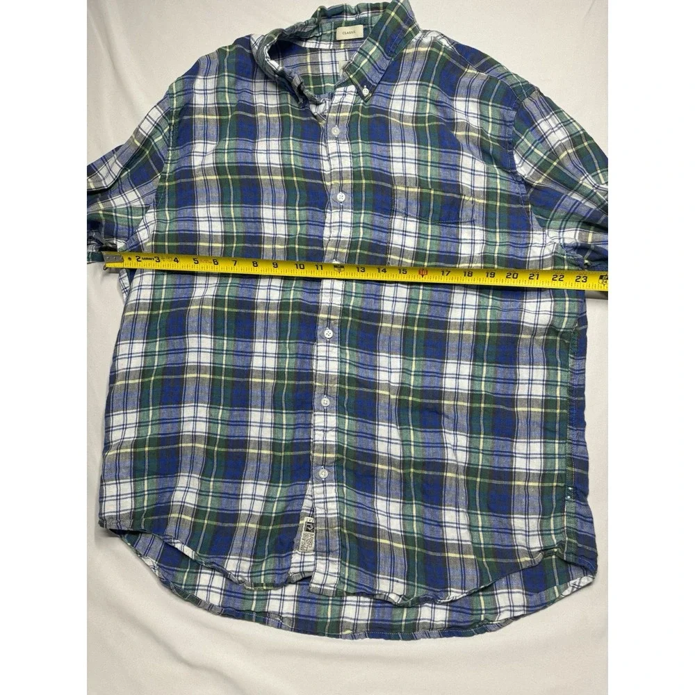 J Crew Shirt XL Baird‎ McNutt 100% Irish Linen Blue Plaid Classic Fit Size XL